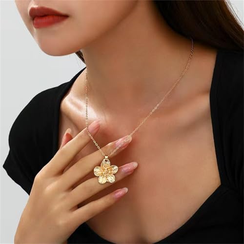 MALOYANVE Golden Flower Necklace Earring Ring Bracelet Set for Women Gold - Toned Floral Jewelry Set Elegant Flower - Shap...