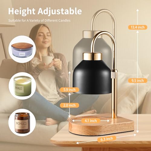 MOMIUCO Candle Warmer Lamp with Timer and Dimmer, Height Adjustable Wax Melt Warmer for Jar Candles, Modern Retro Black Gl...
