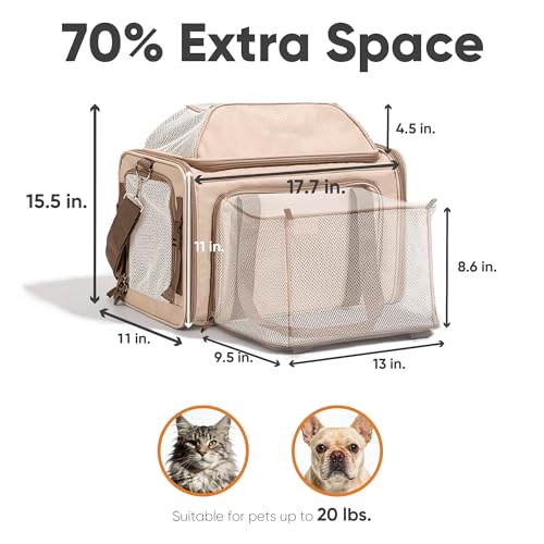 FUKUMARU Cat Carrier with Wheels, 18x11x11 Expandable Soft Cat Travel Carrier, Airline Approved Dog Carrier, Sturdy Rollin...