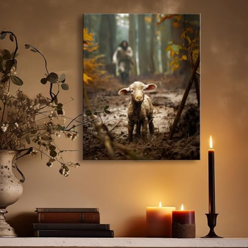 Religious wall decor for prayer room Christian wall art for Christmas decorations indoor Jesus and Lamb canvas wall prints...