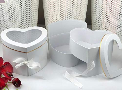 UNIKPACKAGING Premium Quality Heart Shaped Flower Box, Floral Gift Box, with Lids, Size 9x8x6.5, for Luxury Style Flower A...