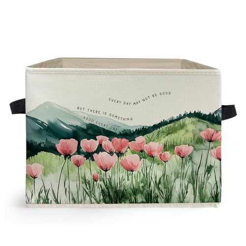 Ghoaoivo Inspirational Mountain Wildflower Storage Box Bins, Motivational Quote Floral Mountain Collapsible Storage Basket...