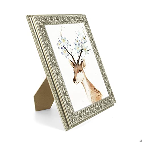 Golden State Art, 8X10 Ornate Finish Photo Frame, Silver Beige Color, Real Glass