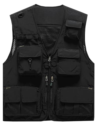 Flygo Men's Casual Lightweight Outdoor Fishing Work Safari Travel Photo Cargo Vest Jacket Multi Pockets