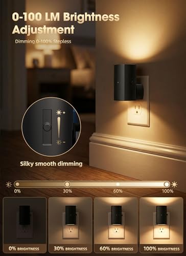 Brightown 2 Pack Night Lights Plug Into Wall, Modern Night Light with Rotating Plug, Dusk to Dawn Sensor, 0-100LM Stepless...