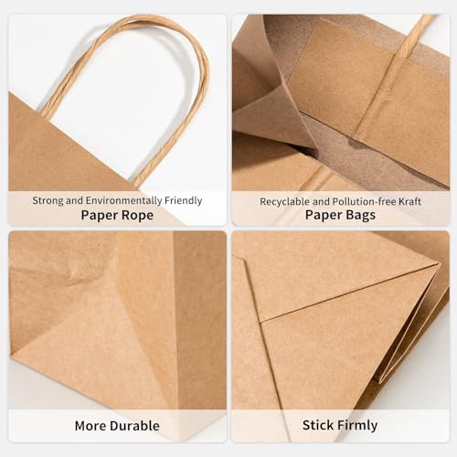 RACETOP Brown Paper Bags with Handles Bulk 100Pcs 8x4.5x10.8 Inch Gift Bags Bulk, Brown Kraft Paper Bags for Retail, Part...