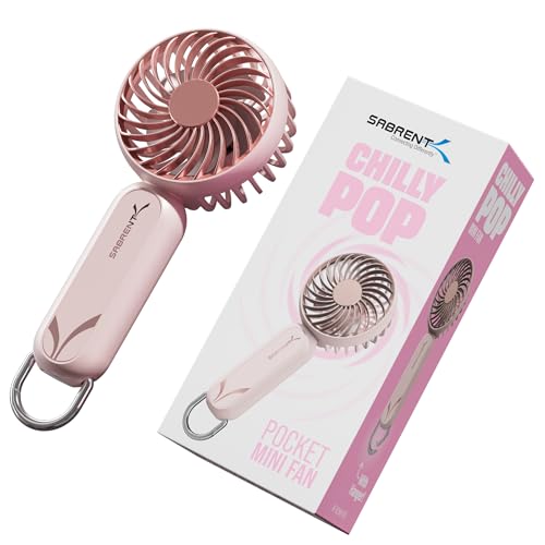 SABRENT ChillyPop Mini Portable Fan with Hanger, USB-C Rechargeable Handheld Personal Fan, 3 Speed Quiet Mini Cooling Fan,...
