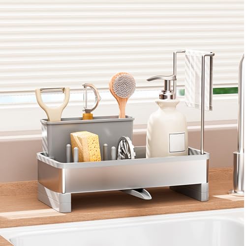 SOVGIZF Sponge Holder for Kitchen Sink,Sink Caddy Organizer with Removable Brush Holder,Kitchen Countertop Soap Dispenser ...