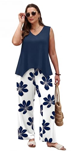 WIHOLL Two Piece Sets for Women Dressy Lounge Sets Summer Outfits Cruise Travel Beach Vacation Casual Wide Leg Pants Set
