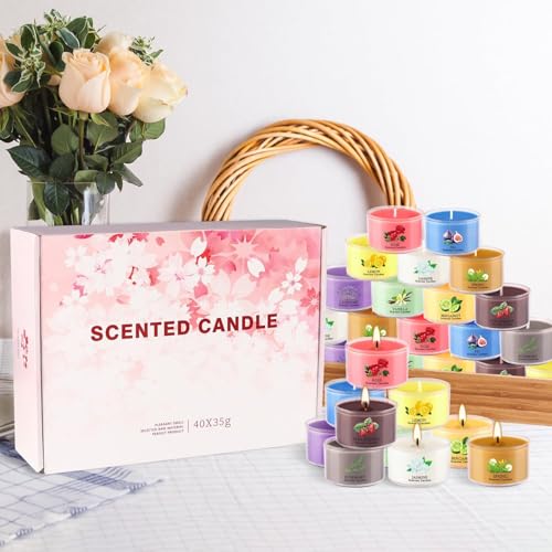 AYIQIW 40 Pack Scented Candle Set, 10 Fragrances, 35g Natural Soy Wax Candles with Smokeless Cotton Wicks, Ideal for Home ...