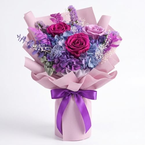 Preserved Flowers Bouquet, Flowers for Delivery,Handmade Purple Rose Bouquets Lasting 3-5 Years, Luxury Gift Box,Birthday ...