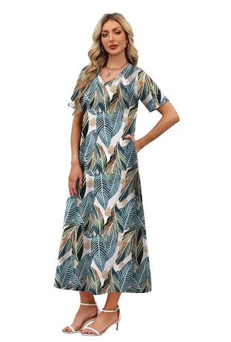 WIHOLL Women's Maxi Dresses V Neck Vacation Beach Sundresses Floral Travel Summer Dress