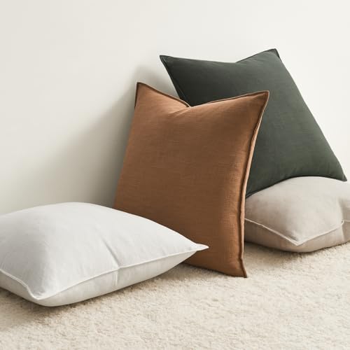 Drapenova Pack of 4 Couch Throw Pillow Covers 20x20 Inch GoldOlive Soft Decorative Linen Pillow Covers Farmhouse Boho Cush...