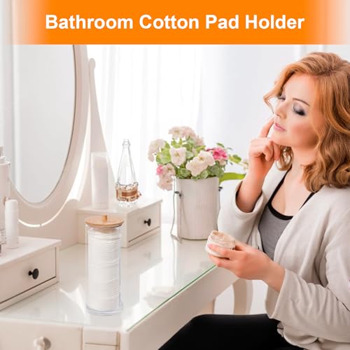 AIMIXUN 2 Pcs Cotton Round Holder, Cotton Pad Holder with Bamboo Lids, Makeup Storage Cotton Pad Dispenser Bathroom Canist...