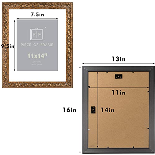 Golden State Art, 11x14 Ornate Finish Photo Frame, with White Mat for 8x10 Picture & Real Glass, Color: Bronze