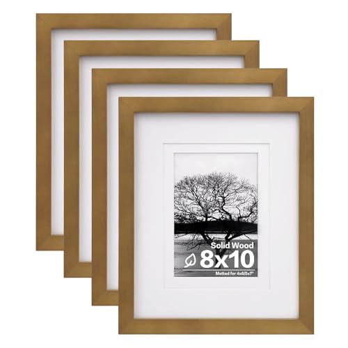 Egofine 8x10 Picture Frames 4 Pack, for Pictures 4x6 or 5x7 with Mat Made of Solid Wood Covered by Plexiglass for Table To...