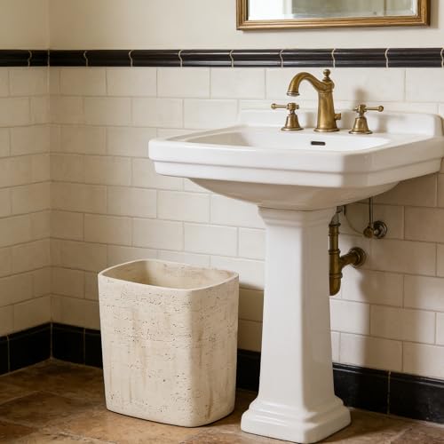 Polytree Natural Travertine Textures Bathroom Trash Can 1.8 Gallon(7 Liter) Small Kitchen Garbage Can,Living Room Bedroom ...