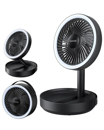 Gaiatop Foldable Small Desk Fan with LED Night Light, Wireless 6000mAh Battery Powered Portable Fan USB Rechargeable, Bedr...