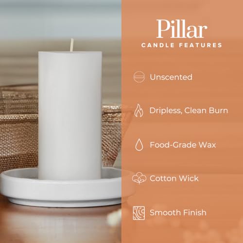Simply Soson 2x4 inch White Pillar Candles Set of 10, Smooth Texture, Unscented White Candles, Dripless Candles, 2 inch Pi...