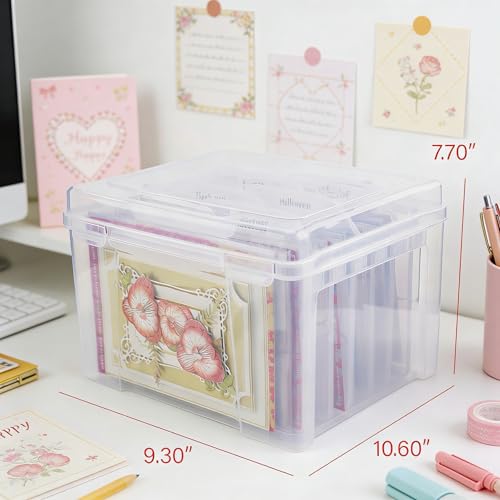 Find Scrapblooms Greeting Card Storage & Organizer Box with 6 Removable Dividers for Holiday Birthday Get Well Cards Photo...