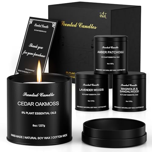 HOMAMAMOON Scented Candles for Men 4 Pack x8oz, Luxury Soy Wax Aromatherapy Candles, Strong Masculine Scents, Long Lasting...