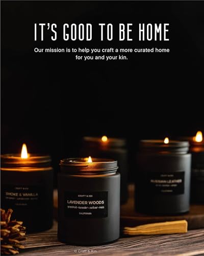 Craft & Kin Premium Lavender Woods Candle | Black Scented Candles for Men | Long Lasting with 45 Hour Burn Time, 7.6oz | S...