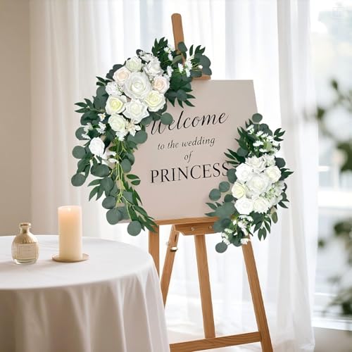 Petalivebioom Wedding Arch Flowers Set of 2 White Floral Swag for Wedding Ceremony Backdrop and Reception Decoration