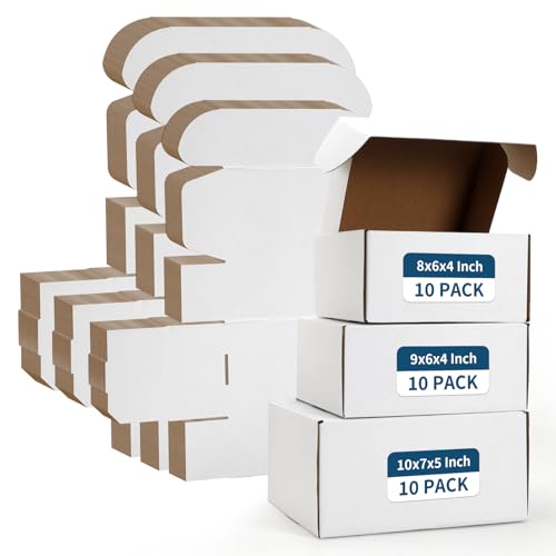 ZBEIVAN White Small Shipping Boxes, 30 Packs Cardboard Mailer Boxes for Packaging Small Business with Lids (10x7x5, 9x6x4,...