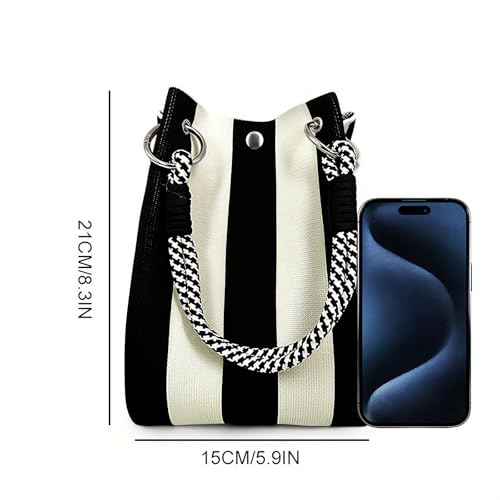 Anopo Knit Bucket Bag Small Tote Purse for Women Wristlet Handbag with Magnetic Closure Detachable Handle 5.9"*8.3"