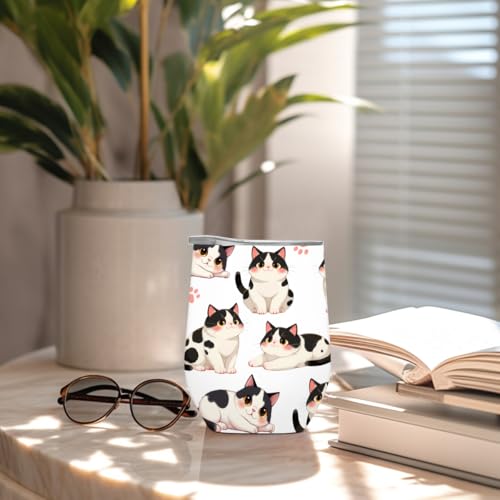 BQXH Cute Cat Tumbler With Lid and Straw, 12 oz Stainless Steel Insulated Water Bottle Coffee Mug, Gifts for Cat Lovers, T...