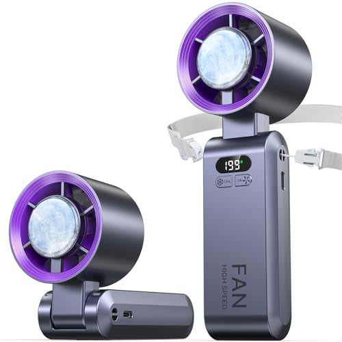 Kimguard Handheld Portable Turbo Fan with Ice Cooler, Speed (1-199) Rechargeable Personal Fan[20000 RPM] Small Pocket Fans...