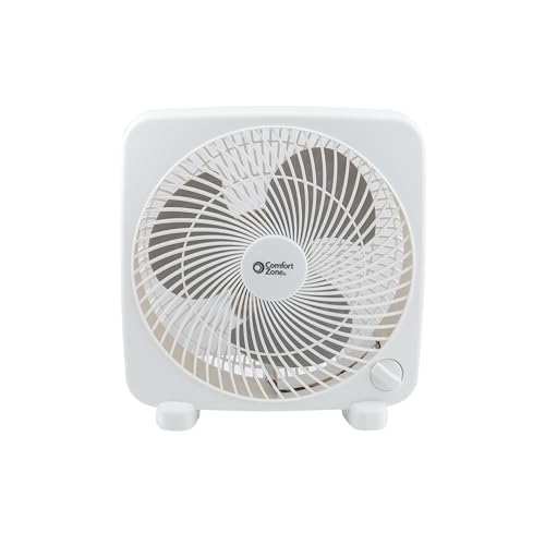 Comfort Zone 9-inch Portable Box Fan – Compact Desktop Cooling Fan with 3-Speeds, Quiet Operation, Built-in Carry Handle &...