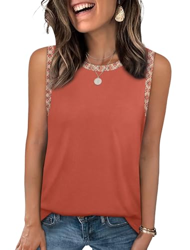 Sampeel Tank Tops for Women Round Neck Boho Color Block Sleeveless Tops Summer Beach Vacation Clothes Curved Hem