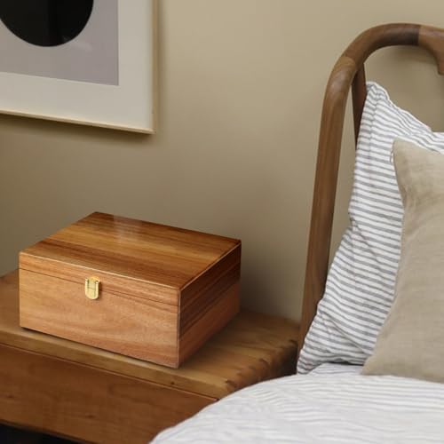 BOTOP Wooden Keepsake Box, Large Acacia Decorative Storage Boxes with a Hinged Lid, Memory Treasure Box with Dividers for ...