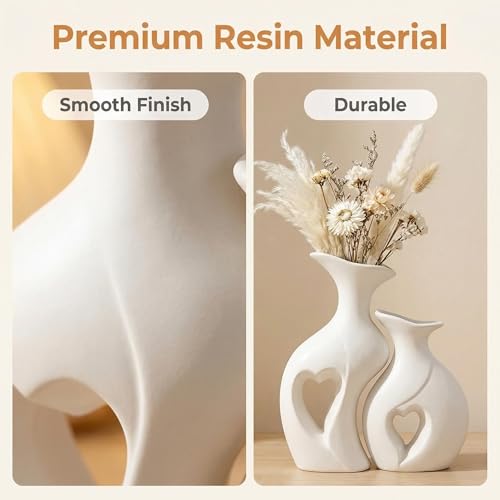 White Heart Vase Set of 2,Modern Vases for Home Console Table Decor for Living Room Coffee Table Fireplace Bookshelf Decor...