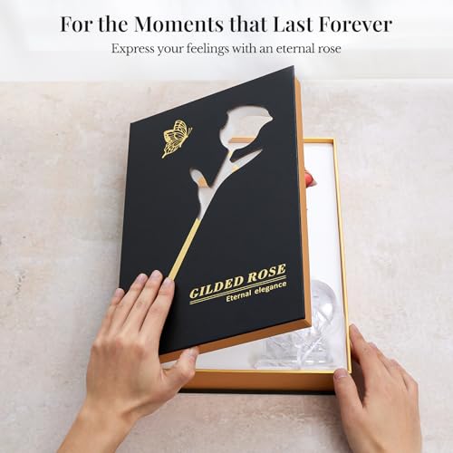 CIAPSK 24K Gold Dipped Rose Gift Set – Luxury Eternal Rose with Interlocking Acrylic Butterfly Display Base & Premium Boo...
