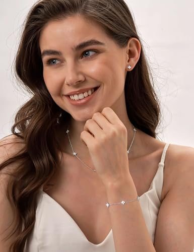 ORAZIO Dainty Silver Gold Jewelry Set for Women Trendy 14K Gold Plated CZ Flowers Pendant Choker Necklaces for Women Stud ...