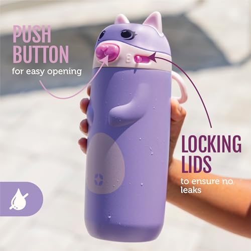 Ello Ellies 12oz Vacuum Insulated Stainless Steel Kids Water Bottle with Straw and Built-in Carrying Handle and Leak-Proof...