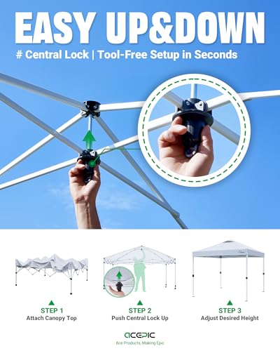 Acepic 10x10 Pop Up Canopy Tent, One Push Instant Outdoor Gazebo with Vented Top, Upgraded 300D Silver Coated Sun Shade fo...