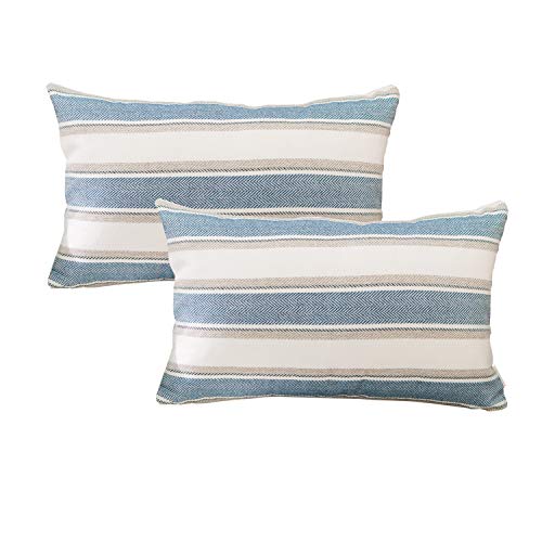 NATUS WEAVER Set of 2,Stripe Pillow Case Soft Linen Rectangle Decorative Throw Cushion Cover Pillowcase with Invisible Zip...