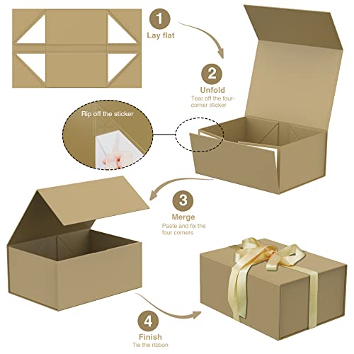 MOYEUPAC Glod Gift Box,9" X 7" X 4" with Lids for Presents Magnetic Closure Gift Packaging for Christmas,Thanksgiving, Bir...