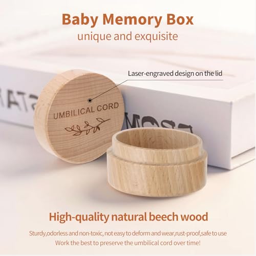 Umbilical Cord Keepsake Box Engraved Baby Memory Box for Umbilical Cord Storage Easy Open First Haircut Keepsake and Round...