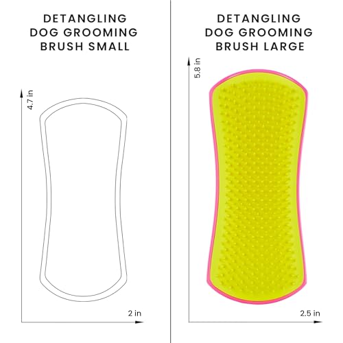 Pet Teezer Detangling Dog Grooming Brush, Dog Bath Brush for Long Haired Breeds and Wet or Dry Fur, Large, Pink & Yellow
