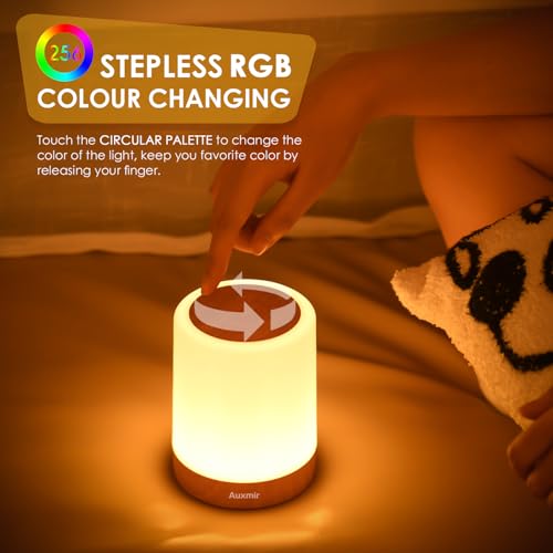 Auxmir Night Light for Kids Baby, Dimmable Touch Lamp for Nursery, 11 RGB Colors 5 Brightness, Portable Rechargeable Bedsi...