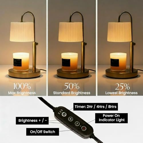 Dimmable Glass Candle Warmer Lamp with Timer - Adjustable Height Candle Lamp Warmer with Timer (8H/4H/2H) - Wax Melter - I...