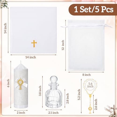 Conelist 5 Pcs Baptism Candle Set for Boys and Girls Christening Set Baptism Kit with Towel Candle Holy Bottle Mini Rosary...