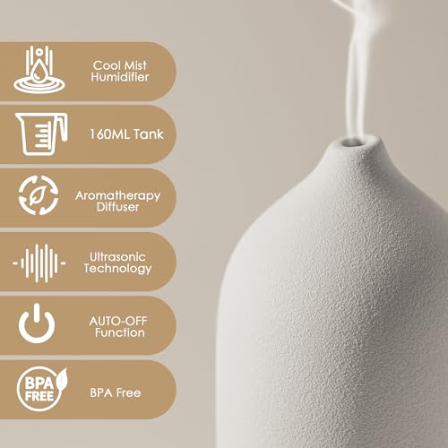 Diffuserlove Ceramic Essential Oil Diffuser 160ML Aromatherapy Diffuser for Home Bedroom Room Cool Mist Humidifier Stone A...