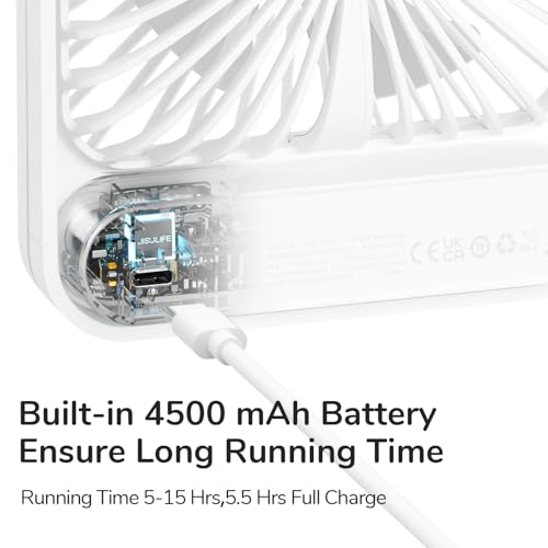 JISULIFE Desk Fan Battery Rechargeable, 4500mAh 180°Foldable Portable Personal Fan, 4 Speeds Adjustable Long Battery-life ...