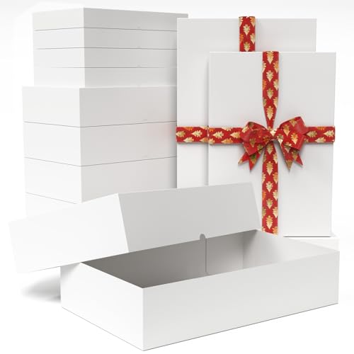 STYPOP 12 Pack Gift Boxes with Lids for Present - 6 Extra Large 17" (4" Deep) & 6 Large 14" (2" Deep) White Gift Boxes for...