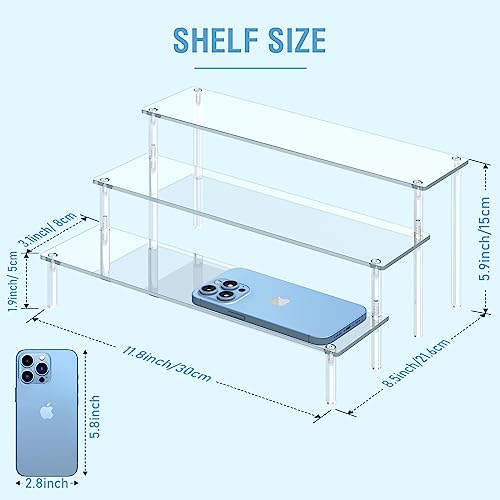Aredpoook Acrylic Display Risers, 3 Tier Perfume Organizer Stand, Clear Cupcake Stand Holder, Large Shelf Risers for Figur...